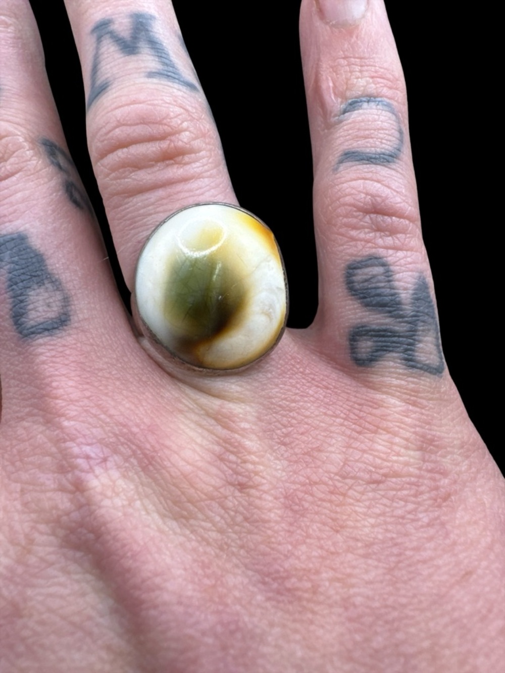 Vintage Art Deco Sterling Silver Operculum Ring size 7 Sterling Evil Eye Ring 7 - Picture 5 of 6